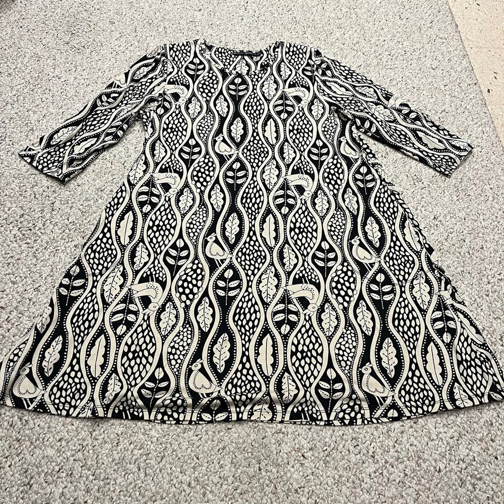 Gudrun Sjoden 3/4 Sleeve Bird Leaf Print Dress XL Pockets Cottagecore Lagenlook